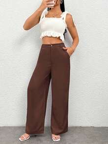 Pantalones casuales simples de unicolor para mujer para usar todos los días - Marrón - Ver 7