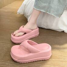 ASHALI Dép xỏ ngón đế dày màu hồng dành cho nữ, chất liệu EVA, dép đế mềm, kiểu dáng Ins Fairy, sandal đế xuồng đa năng cho mùa hè. - Hồng - Xem 3