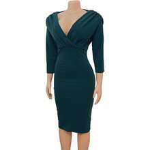 Sexy Fitted Dress For Women, Plus Size, European And American Style, New For Spring 2026, V-Neck And Solid Color - Green - View 4