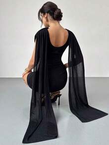 Vestido elegante y casual con cinta fluida y delgada, vestido de festival/vestidos elegantes para fiesta/atuendos de Acción de Gracias para mujeres/vestido de Año Nuevo/vestidos de invierno para mujeres/ropa de otoño/vestido de Año Nuevo/vestido de fiesta/falda negra/vestido negro - Negro - Ver 2