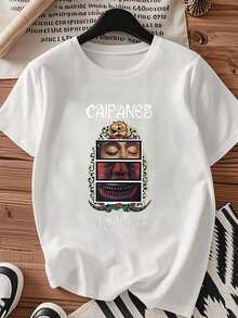 Playera gráfica casual juvenil 1 pieza Blusas para mujer Hermosas blusas para mujer Conjuntos de ropa para mujer Camisetas El Silencio Blancas y Playera con diseño de rostros impresos Impresión de alta calidad Cuello redondo Corte básico holgado Transpirable Versátil Lavable a máquina Talla cómoda S ~ 3XL Esencial para uso diario casual y deportivo Verano - Blanco - Ver 4