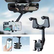 1pc Multi-Function Adjustable 360° Rotatable Rearview Mirror Car Phone Mount Holder, For Driving, Extendable Phone Bracket Essential Car Accessory Compatible With IPhone, Android Phone, Gift For Birthday, Family, Friends Car Accessories, Car Phone Holder - Black - View 2