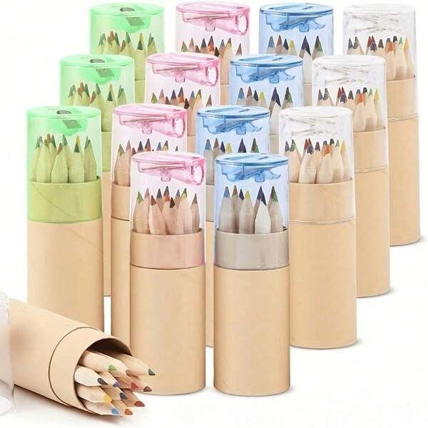 Mini Colored Pencils, Portable Bucket Set With Built-In Sharpener, Suitable For School, Artists, Writing, Drawing, Sketching, Coloring, Classroom, Party, Stationery Gifts