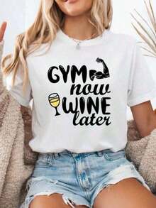 1 Gym T-Shirt With "Gym Mode On" Print, Funny Fitness T-Shirt, Gym T-Shirt, Women's Cotton Motivational T-Shirt, Oversized Printed Graphic T-Shirts, 180g 100% Cotton. - 黑色 - 查看 5