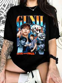 Xdinary Heroes Gunil Grafik-T-Shirt, Xdinary Heroes Live- und Herbstalbum-T-Shirt, "We Are All Heroes"-T-Shirt, Xdinary Heroes K-Pop-Mitglieder-T-Shirt - Schwarz - Übersicht 1