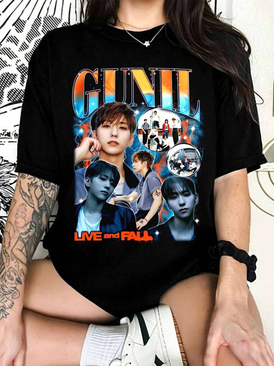 Xdinary Heroes Gunil Grafik-T-Shirt, Xdinary Heroes Live- und Herbstalbum-T-Shirt, "We Are All Heroes"-T-Shirt, Xdinary Heroes K-Pop-Mitglieder-T-Shirt - Schwarz - Übersicht 1