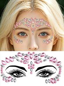 5/1pc 3D Glitter Gem Face Stickers, Sparkling Mermaid Face Stickers, Rhinestone Gem Eye Body Decoration Stickers, Suitable For Party Accessories, Y2K, Concert Looks, Face Decoration, Music Festival, Face Gems, Holiday, Holiday Accessories, Disco, Gift - Multicolor - View 6