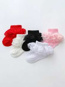 5 pares de calcetines de bebé primavera/verano, calcetines de princesa de encaje blanco, calcetines de encaje ligeros, suaves, transpirables y versátiles, adecuados para fiesta de cumpleaños/regalo de vacaciones/uso diario - Multicolor - Ver 6