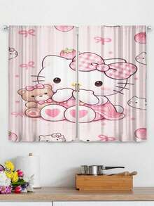 SANRIO Cute Printed Curtains (2pcs/Set) - Premium Cartoon Print Decorative Curtains, Rod Pocket Design, Suitable For All Seasons; Ideal For Outdoor, Gazebo, Bedroom, Kitchen, Office, Study And Living Room. A Must-Have Home Decor Item That Effectively Blocks Sunlight, Combining Aesthetics And Practicality. - A - View 4