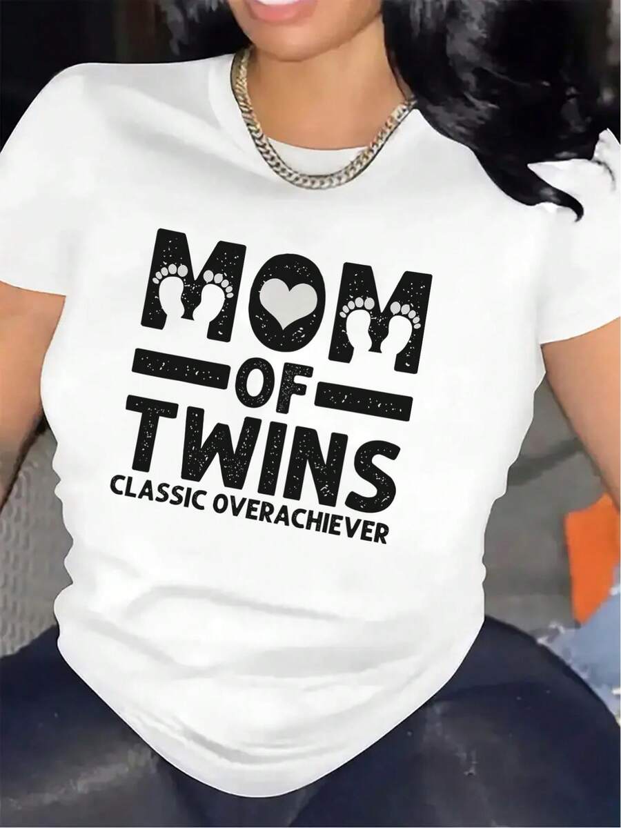 Camiseta de manga corta para mamá de gemelos, diseño clásico de superdotado, ideal para usar en el hogar o en la sala de estar, tela duradera y cómoda, regalo perfecto para el Día de la Madre o celebraciones de cumpleaños - Blanco - Ver 1