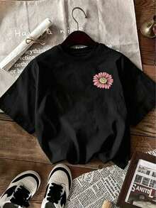 camisetas de gran tamaño para mujer con estampado floral religioso testimonio de un Dios amoroso - Camiseta blanca casual para uso diario, verano, calle, atuendo inspirador, espiritual y de fe, iglesia, vacaciones y uso cotidiano. - Negro - Ver 5