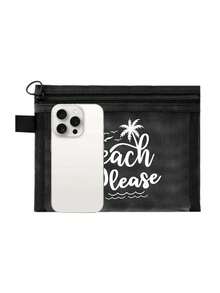 多色時尚網格海灘包，印有「Beach」文字的化妝包，海灘主題。大容量透明化妝包，尼龍拉鍊化妝包，輕巧，可存放防曬霜、零食、比基尼和海灘必需品。春/夏儲物，耐用，非常適合游泳、海灘、潛水和夏季假期，學生返校，輕巧防曬儲物包，適合朋友、母親節、返校季節 - 彩色 - 查看 8
