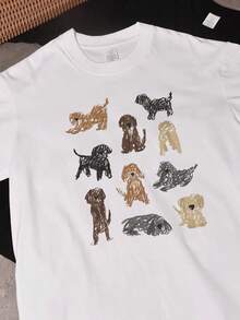 Camiseta de Verano de Estilo Americano con Estampado de Perro Abstracto Divertido, Manga Corta, Cuello Redondo, Estilo Cartoon - Camisa blanca de manga corta [estilo perro abstracto] - Ver 2