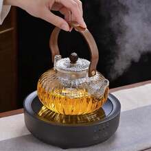 1pc 900ml High Borosilicate Glass Teapot, Pumpkin Shaped Design With Striped Pattern, Reusable English Afternoon Tea Pot, Suitable For Home, Restaurant, Party, Mother's Day, Halloween Gift - Multicolor - View 4