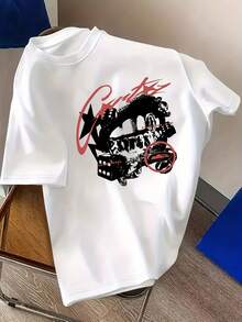 Camiseta Gráfica Casual para Mujer - Manga Corta, Cuello Redondo, Blanca con Estampado de Labios Negros, Corte Regular, Top de Poliéster para Verano y Todas las Temporadas, Lavable a Máquina, Estilo Y2k - Negro - Ver 10