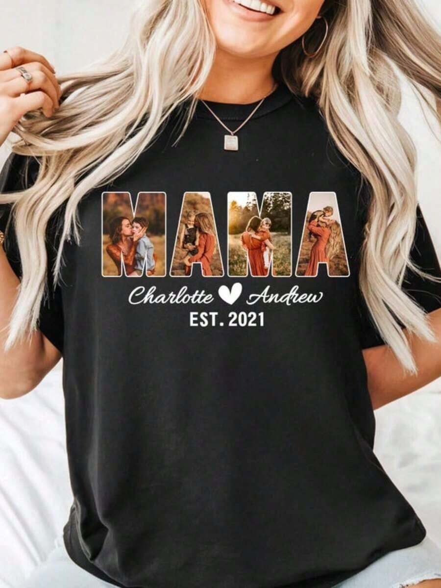 Camiseta Personalizada para Mamá, Camiseta con Foto de Mamá, Regalo para Mamá, Camiseta con Foto de Mamá, Regalo Personalizado para Cumpleaños/Día de la Madre/Festividades/Vida Cotidiana, 100% Algodón. - Negro - Ver 1