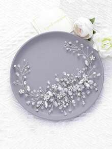 1pc Crystal & Rhinestone Decor Bridal Bridesmaid Hair Comb, Luxurious Hair Accessory For Wedding, Banquet, Party - Silver - View 6