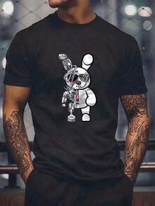 Men's Fitted Crew Neck Short-Sleeved T-Shirts With Graphic Bunny Design,  Casual Wear For Men, Suitable As A Gift. Women's T-Shirt. Blouses>Elegant. Boho Chic, Women's T-Shirt, Soft And Breathable: Perfect For Vacations, Travel And Festive Occasions, And Suitable For Wearing In Multiple Seasons. - 黑色 - 查看 7
