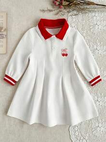 Tween Girl Solid Color Half-Open Neckline Dress, Spring/Autumn - White - View 2