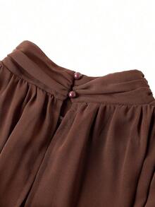 Vestido romántico con mangas de murciélago y dobladillo con volantes, adecuado para citas - Marrón Chocolate - Ver 6