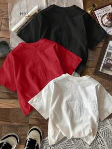 Camiseta de mujer de una pieza con estampado de tulipanes - Top suave y casual de cuello redondo con diseño de tulipanes, adecuada para uso diario, lavable a máquina, apta para todas las estaciones, ropa minimalista (versión estampada). - Negro - Ver 2