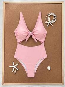 Swim Vcay Traje de baño de una pieza de unicolor negro elegante sin mangas, de cintura alta y con tirantes ajustables, para primavera/verano 2026 - Rosa - Ver 2