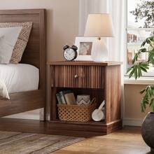 Modern Fluted Bedside Table – With Single Drawer And Open Shelf – Mid-Century Design In MDF – Compact And Functional – Ideal For Bedroom Or Living Room - one-size - View 7
