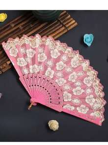 White Cherry Blossom Hand Fan With Gold Foil Print, Suitable For Home Use - one-size - View 4