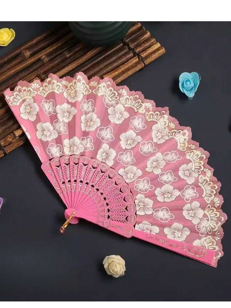 Quạt cầm tay hoa anh đào trắng in họa tiết lá vàng, thích hợp sử dụng trong nhà. - Một cỡ - Xem 4