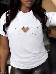 Camiseta de mujer, informal, ideal para ocasiones casuales y para la oficina. 100% natural, con un bonito estampado de letras y números. Corte ajustado, estilo casual, perfecta para primavera, verano y otoño. Manga corta. Ropa de mujer. - Blanco - Ver 1