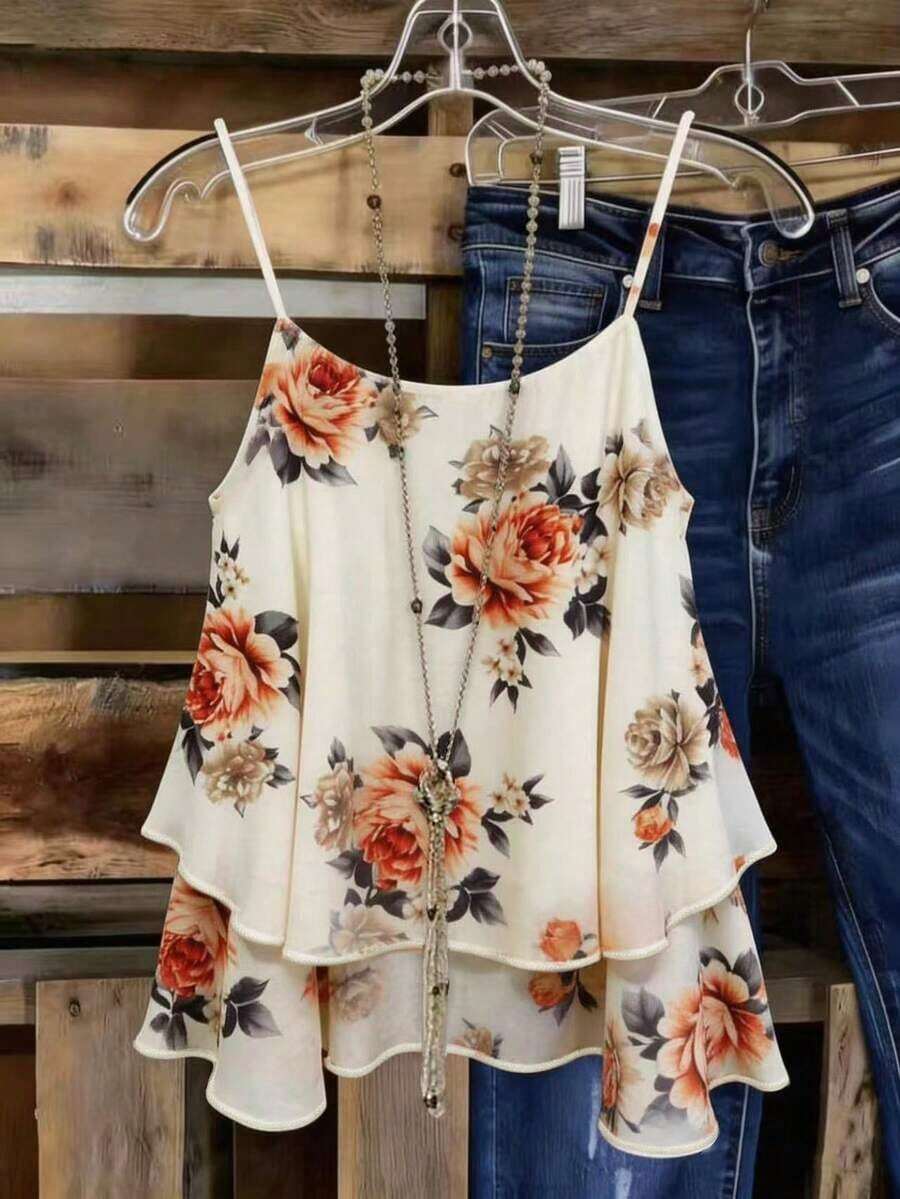 Conjunto de verano de mujer con top estampado y tejido, nueva blusa de verano - Albaricoque 4 - Ver 1