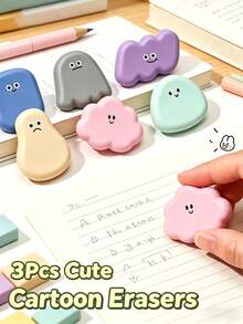 Bộ 3 cục tẩy hình mặt dễ thương, chất liệu TPE, không để lại vụn tẩy, tẩy sạch dễ dàng, tẩy hoạt hình Kawaii dành cho học sinh, văn phòng phẩm trẻ em, đồ dùng học tập. - Nhiều tùy chọn để lựa chọn - Xem 1