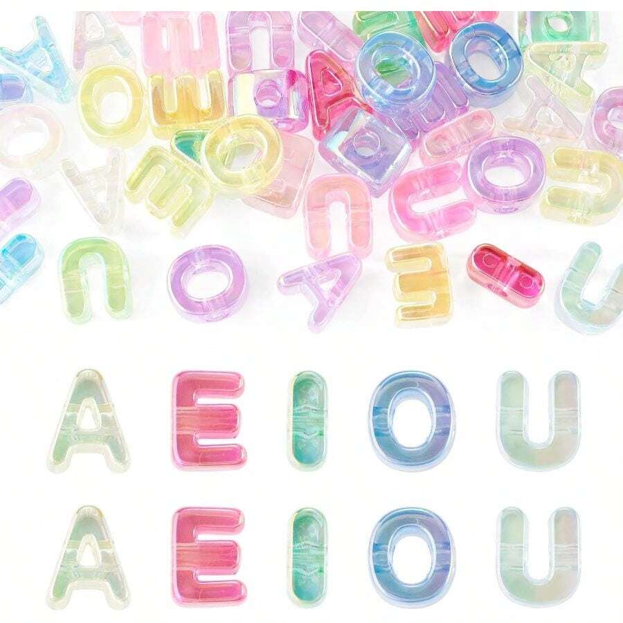 Crystal Clear Large Letter Beads 50 Pcs Acrylic Colorful Big Alphabet Bead Vowel AEIOU Spacer Paracord Beads For Keychains Bag Charm Kit Phone Chains - 0果凍顏色-元音字母 - 查看 1