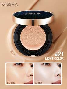 Missha 氣墊粉底液，長效控油、防水防汗、隱毛孔（附替換芯）。適合所有膚質，非常適合 Gen Z 和 Y2K 愛好者在派對和約會時使用，是理想的母親節禮物。12g*2/0.42oz - 21 LGHT COLOR - 查看 1