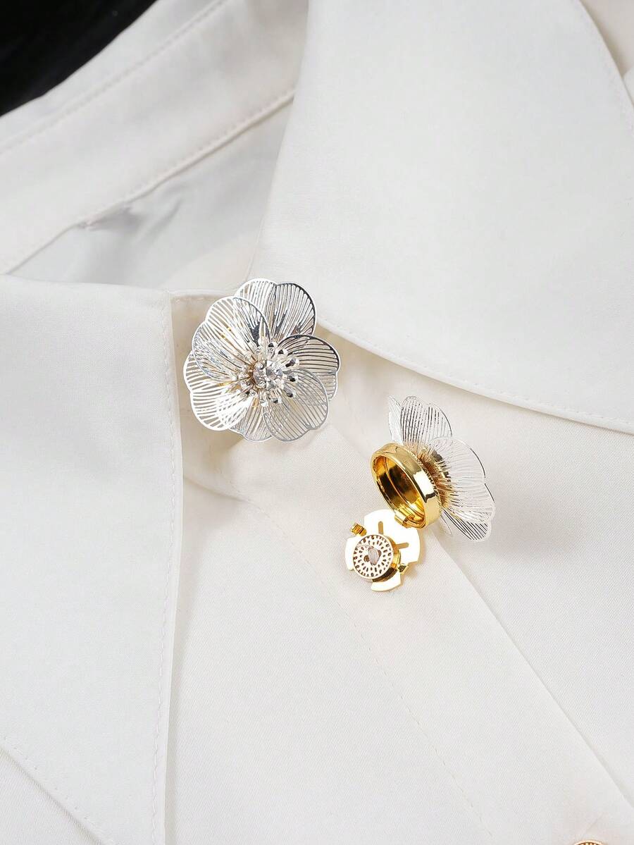 2 Cubiertas de botón con flor calada exquisita, gemelos de strass desmontables, decoración de botón de camisa/vestido de metal floral elegante para hombres y mujeres, juego de botones ligero adecuado para bodas, ceremonias de graduación, cenas y otras ocasiones, accesorios formales y regalos unisex - A - Ver 1