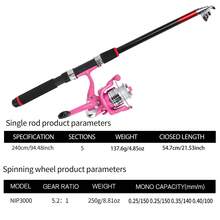 2.4m Pink Fishing Rod & Reel Combo With Pre-Spooled Reel Landing Net Tackle Box Travel Portable Fishing Kit - Pink - View 5