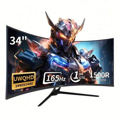  Gawfolk 34 Inch Ultrawide Curved Gaming Monitor, 165Hz, WQHD 1440P, MPRT 1MS, HDR 400, 2X HDTV, 2X Displayport 1.4, Adaptivesync, Tilt/Height Adjustable, Black,(Multiple Sizes Available)