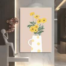 Enmarcado 1 lienzo enmarcado con diseño floral: margaritas amarillas en una jarra blanca con lunares dorados, marco negro clásico, perfecto para la decoración del hogar, la oficina o el bar, regalo ideal para Pascua, el Día de los Inocentes, el Día de la Madre, graduaciones, uso interior/exterior, decoración de pared interior | Diseño de marco clásico | Impresión duradera de alta calidad, decoración floral - Enmarcado - Ver 4