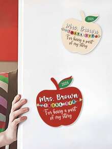 1/3/5 piezas Imanes de nevera de acrílico con forma de manzana personalizables, se pueden imprimir nombres y textos. Diseñados con el símbolo clásico de "manzana", adecuados para maestros, admiten personalización de nombres de maestros - Multicolor - Ver 3