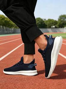 Giày thể thao đế bằng cổ tròn thoáng khí mới dành cho nam, giày sneaker nhẹ, thời trang. - Màu xanh lam - Xem 4