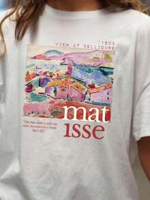 Crew Neck T-Shirt With A Matisse-Themed Abstract Art Print, Featuring A Creative Design, Short Sleeves, A Casual Style, And A Standard Fit, Suitable For Spring And Autumn. Hand Washing Is Recommended. Ideal For Business Casual Meetings And Everyday Wear. T-Shirt, Sweatshirt, Casual Wear, Y2K Style, Y2K Style Sportswear, Crew Neck, 100% Cotton, Soft Fabric, Short Sleeves. - 白色 3 - 查看 7
