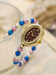 Reloj de cuarzo juvenil con cuentas, elegante y de moda, adecuado para uso diario, también un gran regalo de cumpleaños/graduación y accesorio para fiestas - Multicolor - Ver 1