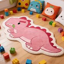 1pc Adorable Pink Dopamine Dinosaur Rug, Asymmetrical Dinosaur Decor Floor Mat, Suitable For Decorative Carpet, Bedroom Decor, Small Rug, Carpet, Home Decor, Living Room Carpet, Living Room Small Rug, Bedroom Rug, Living Room Home Decor, Outdoor Rug, Washable Carpet - Pink - View 2