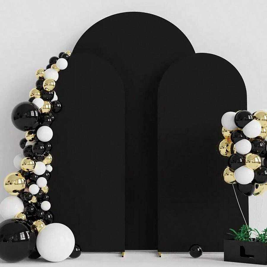 5ft, 6ft, 6.6ft, 7.2ft Beige Wedding Arch Drape Cover, Elastic Sides Fit Arch Frame, Suitable For Birthday Party Wedding Arch Decor (Arch Frame Not Included, Fabric Background Only) - Black - View 1