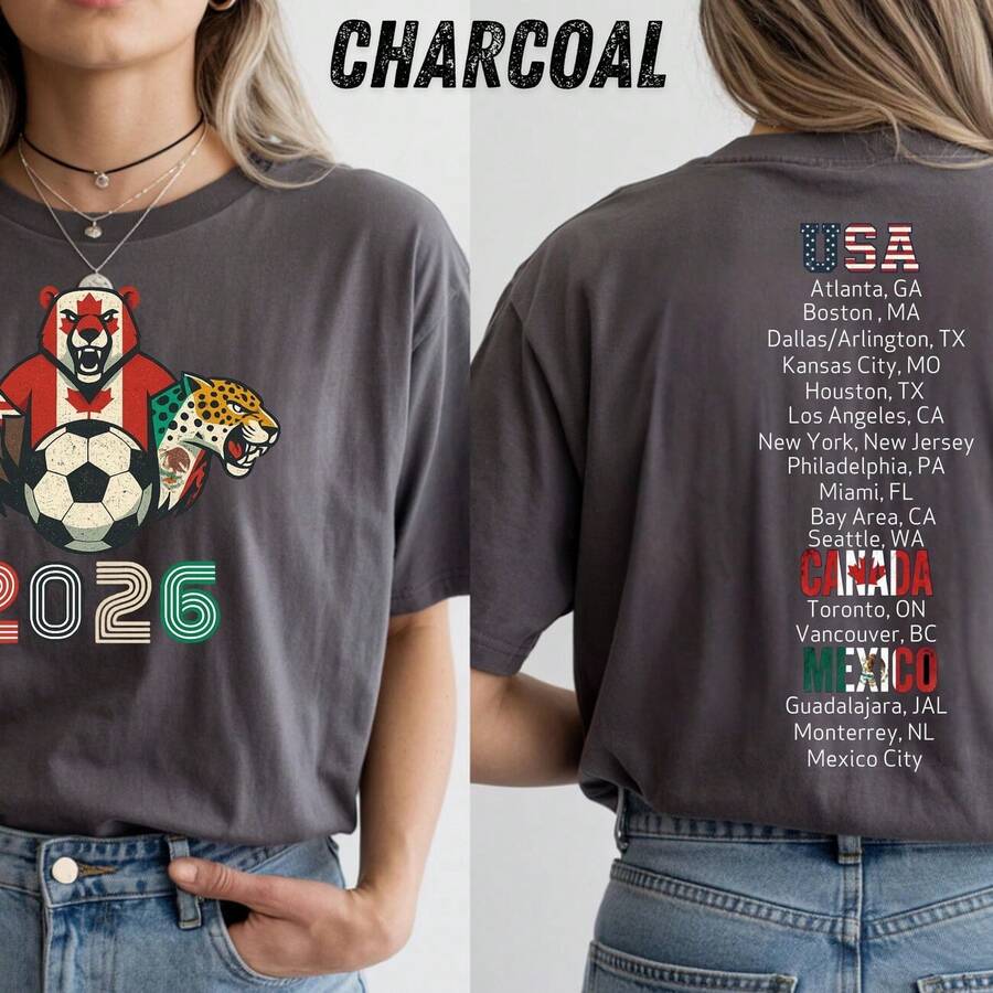 Camiseta de Fútbol de la Copa Mundial 2026, Camiseta de las Ciudades Anfitrionas - Blanco (solo estilos en blanco y negro) - Ver 1