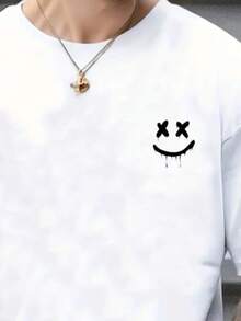 17679 Men's Round Neck Printed Drop Shoulder Short Sleeve Casual Shirt, Summer - White - View 3