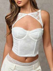 Top de corsé negro removible para festivales de música, atuendos para conciertos - Blanco - Ver 2
