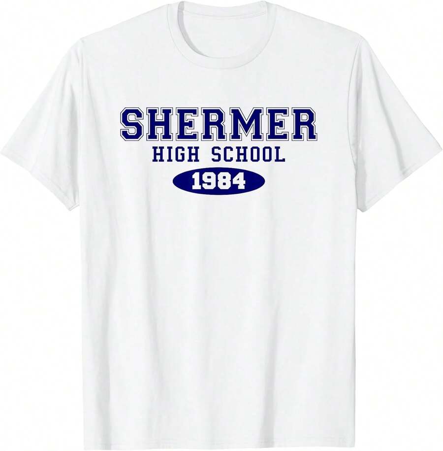 Camiseta de la escuela secundaria Shermer, versátil, 100% algodón, manga corta, suave, holgada y transpirable, para mujeres y jóvenes, adecuada para la moda casual diaria, la calle, el campus, el estudio, las vacaciones, las compras, el ocio al aire libre y el uso diario. - Blanco - Ver 1