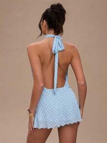 Vestido mini con estampado de lunares y espalda descubierta para mujer - Celeste 3 - Ver 2