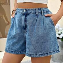 Tall CURVE Plus Size Women Summer Fall Women Clothes Back To School Y2k 2000s Style Streetwear Stockholm Style Punk Airport For Women Date Nights Women Going Outs Micro Shorts Casual Blue Denim Frayed Hem Shorts - Negro - Ver 5